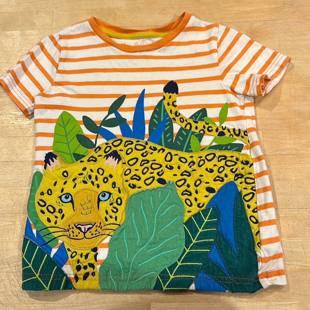 Mini Boden 5-6 T Striped Cheetah Shirt
